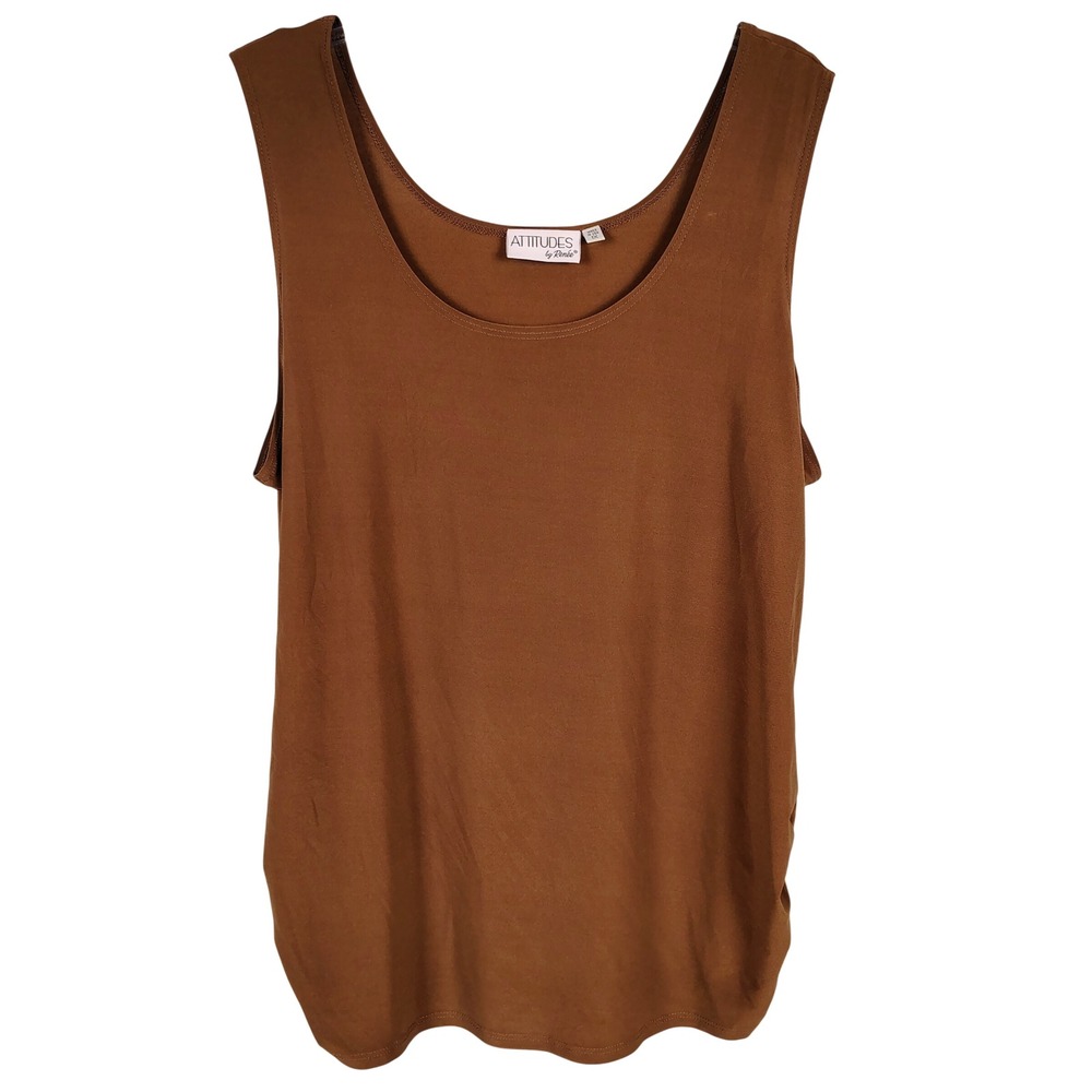 Attitudes by Renee Womens 1X Tank Top Brown Ruched Side Minimalist Gorpcore